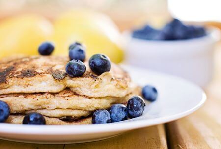 Whole Spelt Lemon Cottage Cheese Pancakes with Blueberry Maple Syrup from 100 Days of Real Food