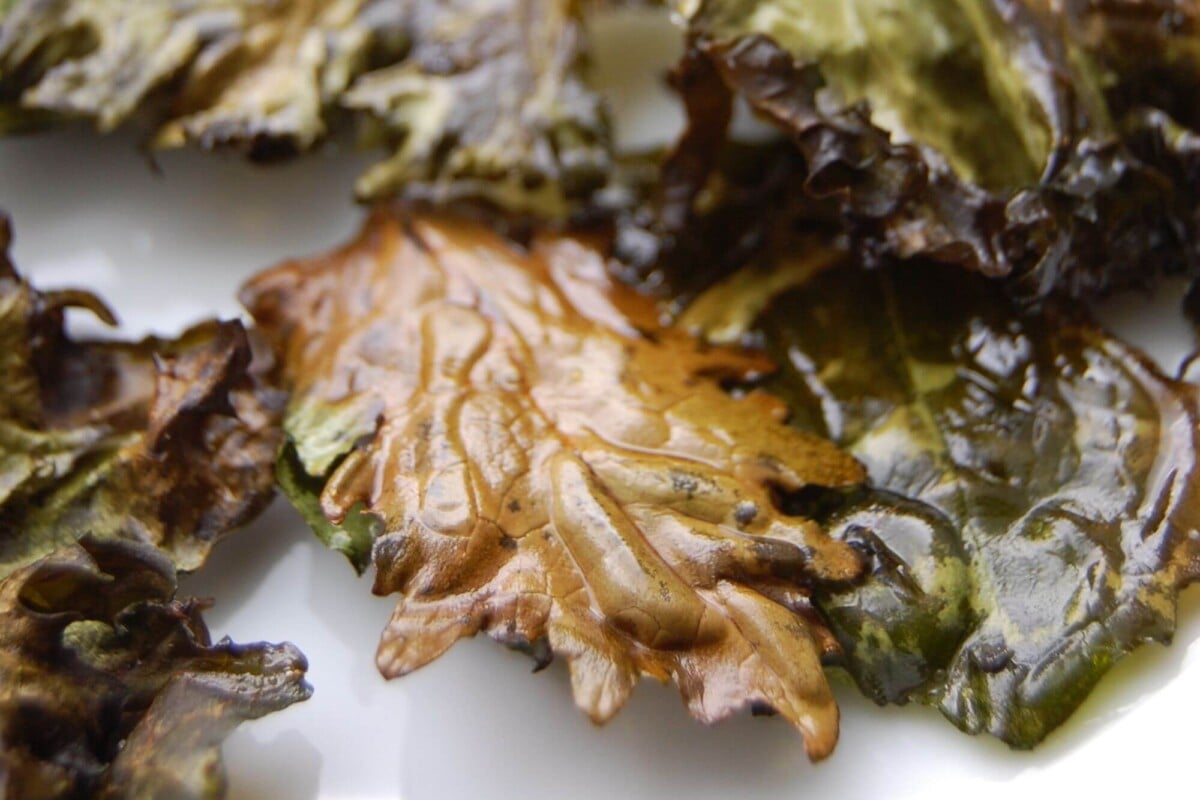 Kale Chips that have been baked in the oven