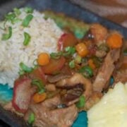 Stir fry with rice on a plate