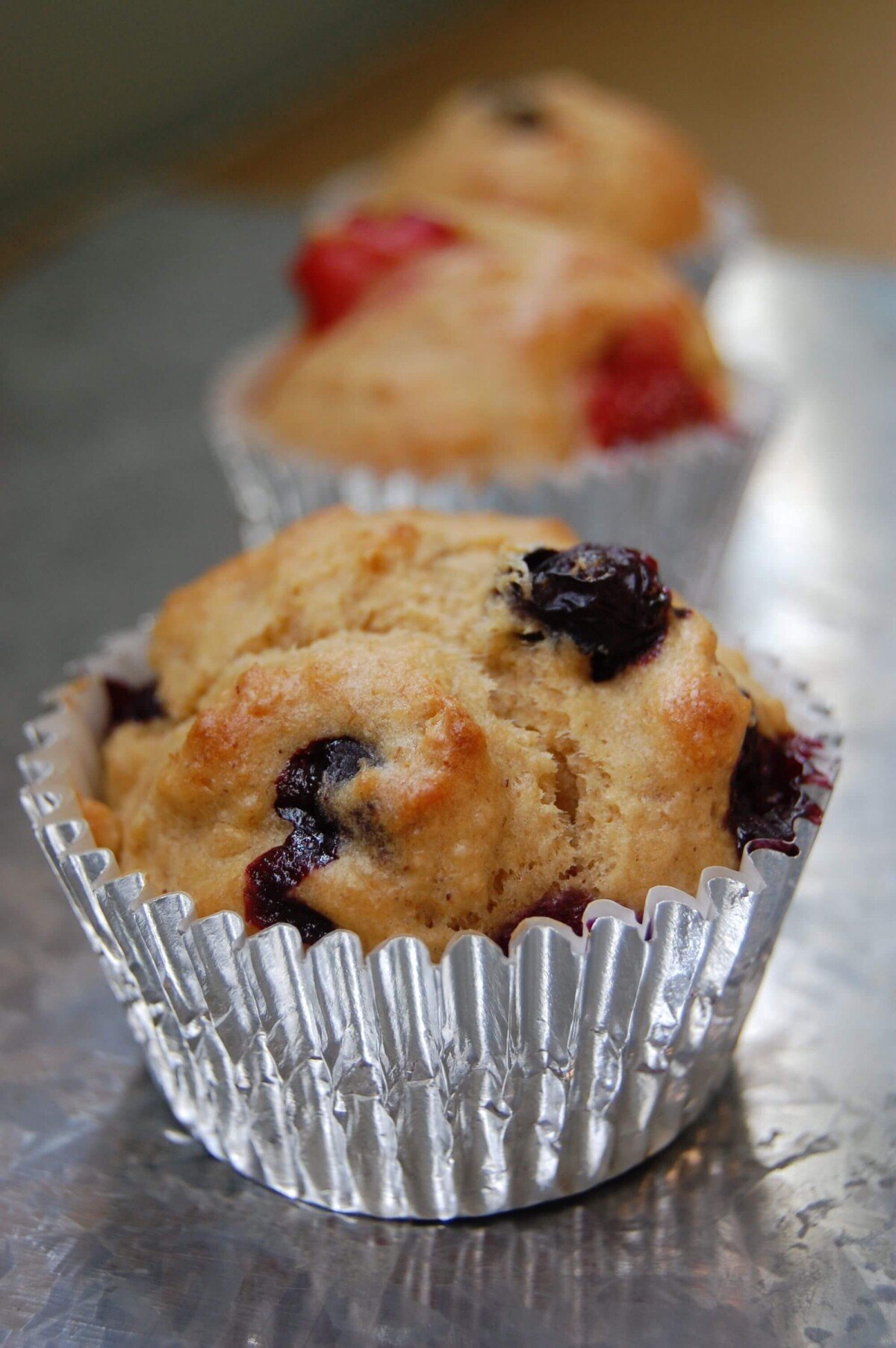 Blueberry fruit filled whole wheat muffins