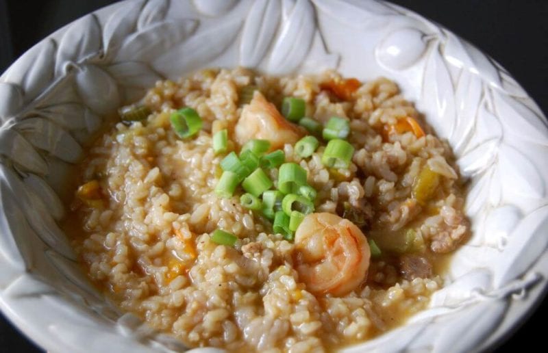 Bowl of homemade jambalaya with shrimp