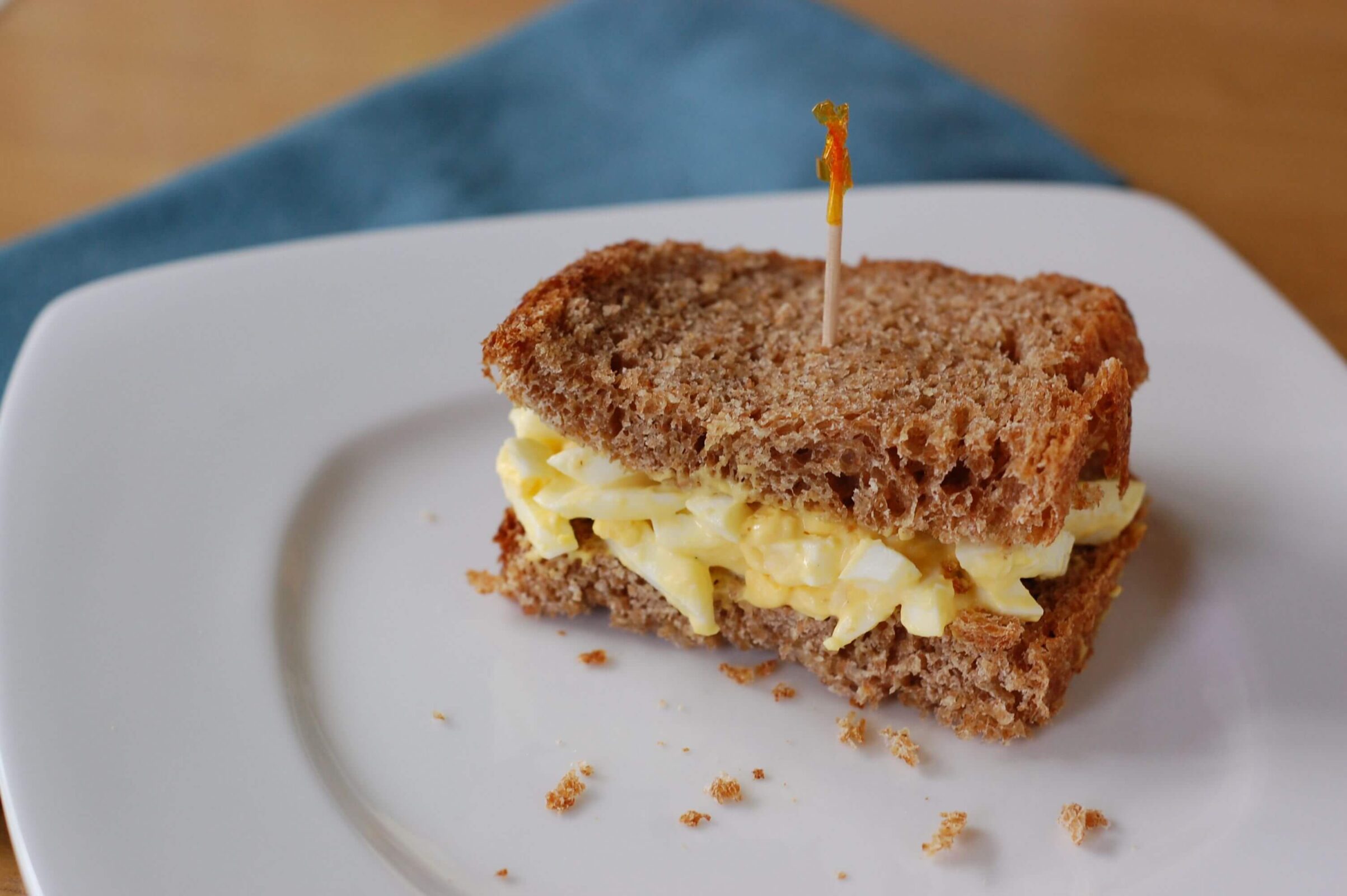 Egg sandwich on whole-wheat bread. 