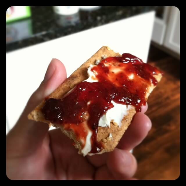 strawberry jam with honey no pectin on a cracker spread