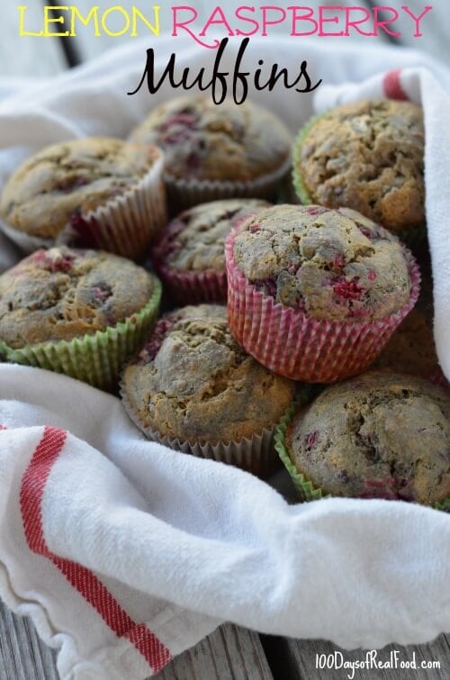 10 Recipes to Freeze for #SchoolLunches (Lemon Raspberry Muffins) on 100 Days of #RealFood lemon rasberry muffins