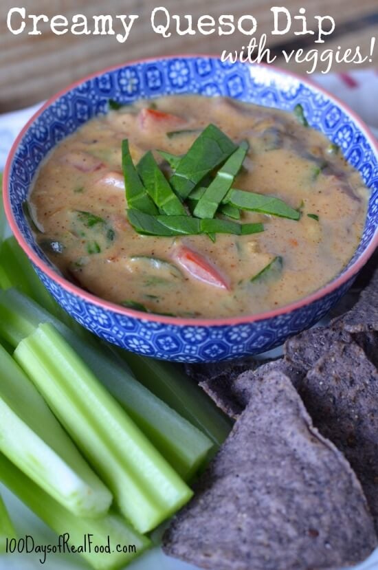 Creamy Queso Dip with Veggies on 100 Days of #RealFood