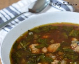 Easy Kale Sausage and White Bean Soup on 100 Days of #RealFood