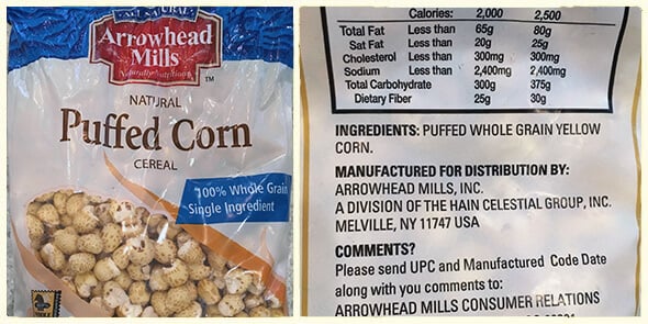 What's in your cereal on 100 Days of Real Food - Puffed Corn