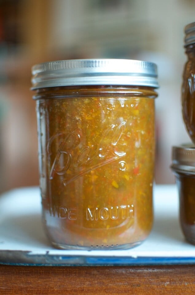 Honey Sweetened Pepper Jam from Naturally Sweet Food in Jars on 100 Days of Real Food