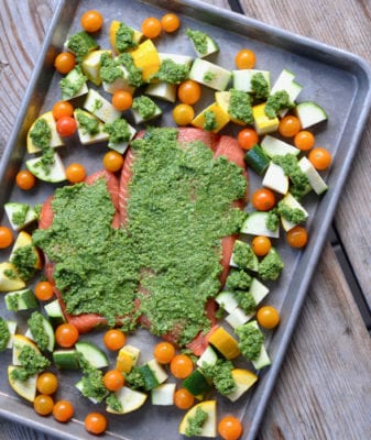 Pesto Salmon Sheet Pan Dinner