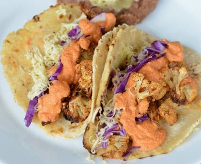 Smoky Cauliflower Tacos (with Blender Romesco Sauce)