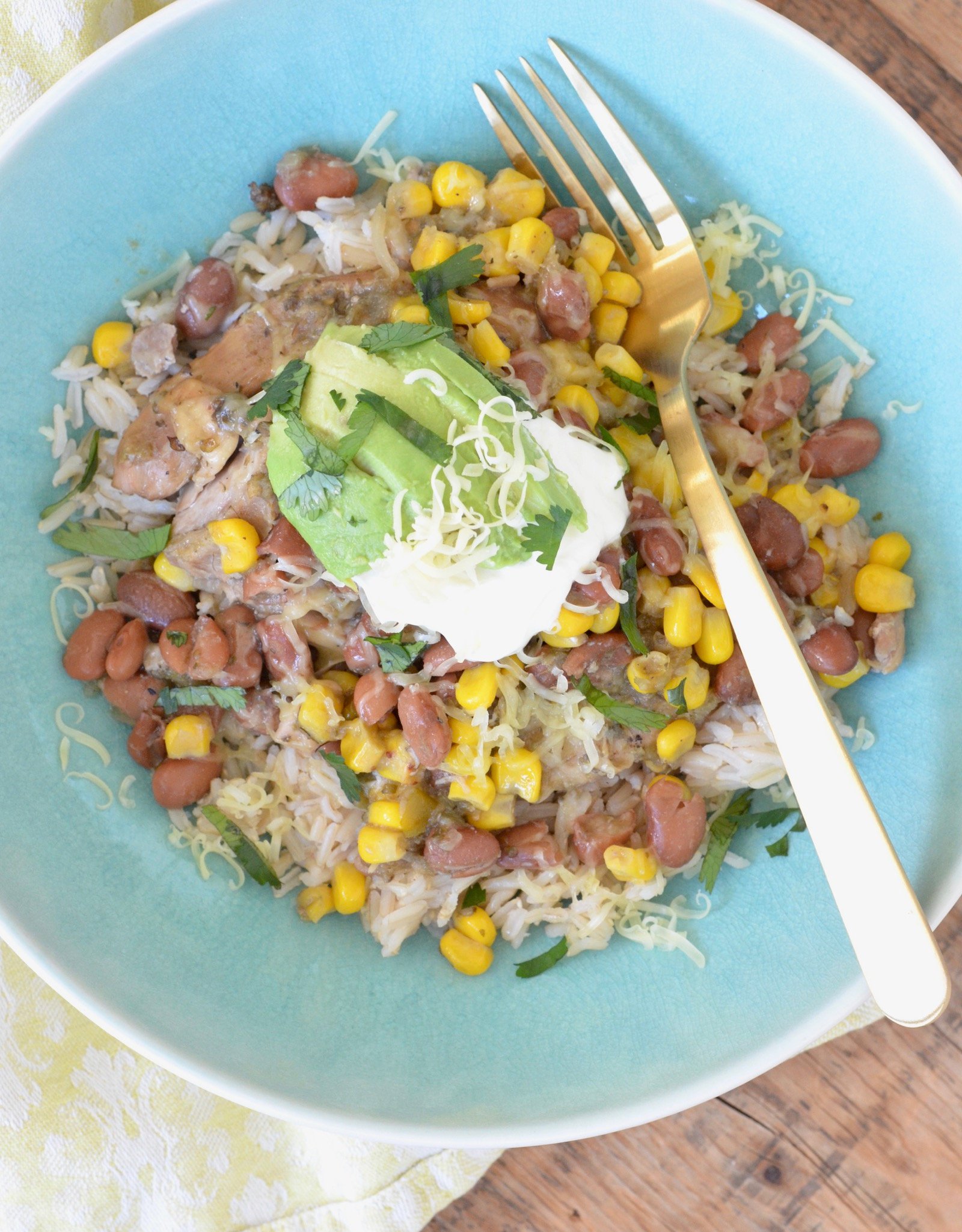 Top View: Slow Cooker Green Salsa Chicken on 100 Days of Real Food