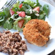 Crispy Oven Fried Chicken served with rice and salad