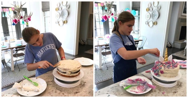 photo's of Lisa's daughter making her Unicorn Cake