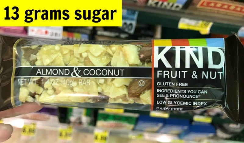 How much sugar is in Kind almond and coconut bar on 100 Days of Real Food