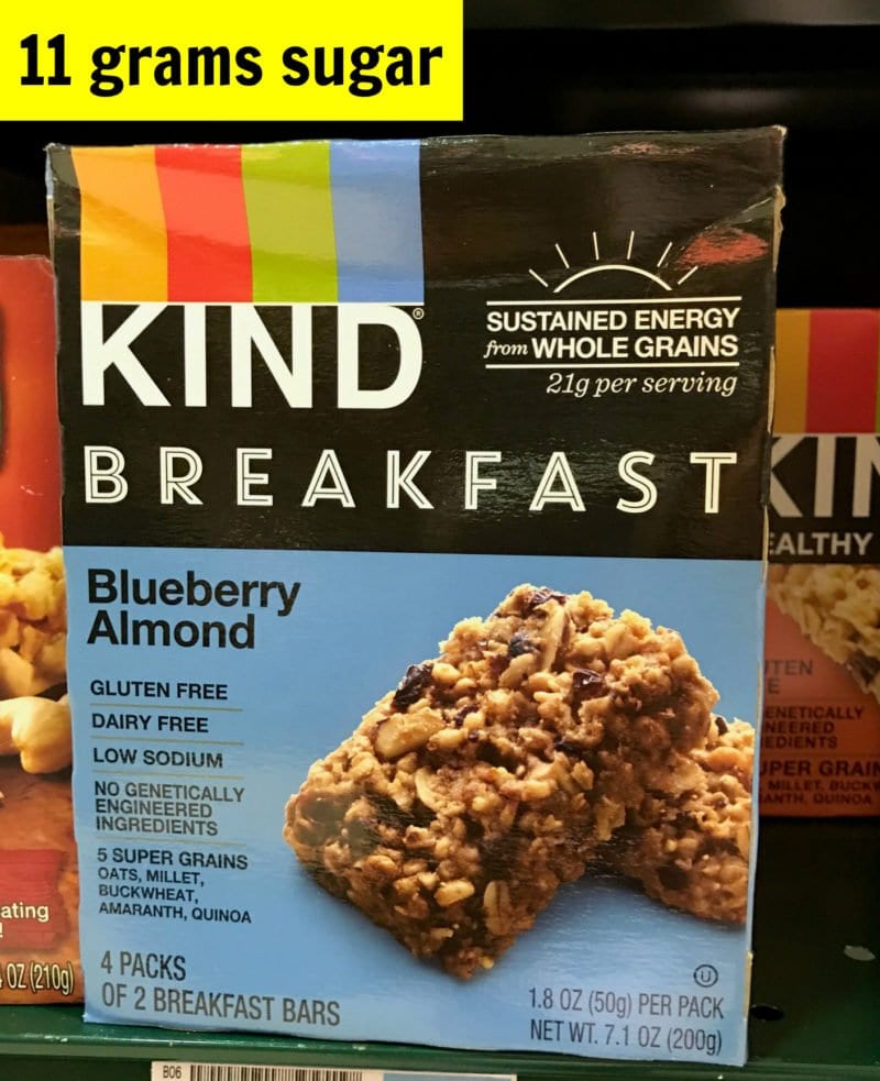 How much sugar is in Kind blueberry almond breakfast bars on 100 Days of Real Food