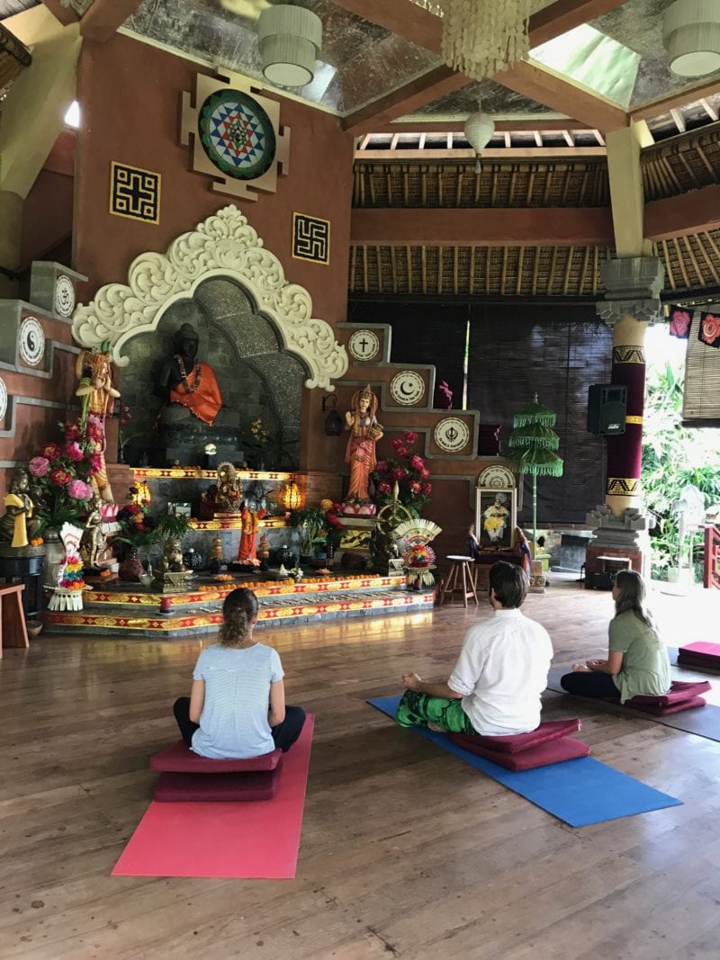 guided meditation at an ashram in Bali