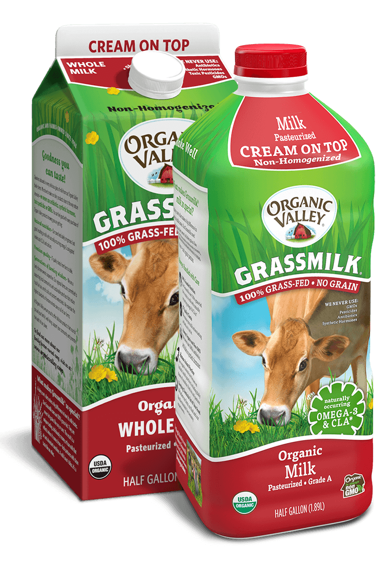 cartons of Organic Valley cream on top grassmilk