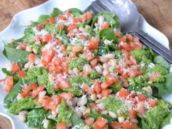 White bean spinach salad with pesto salad dressing