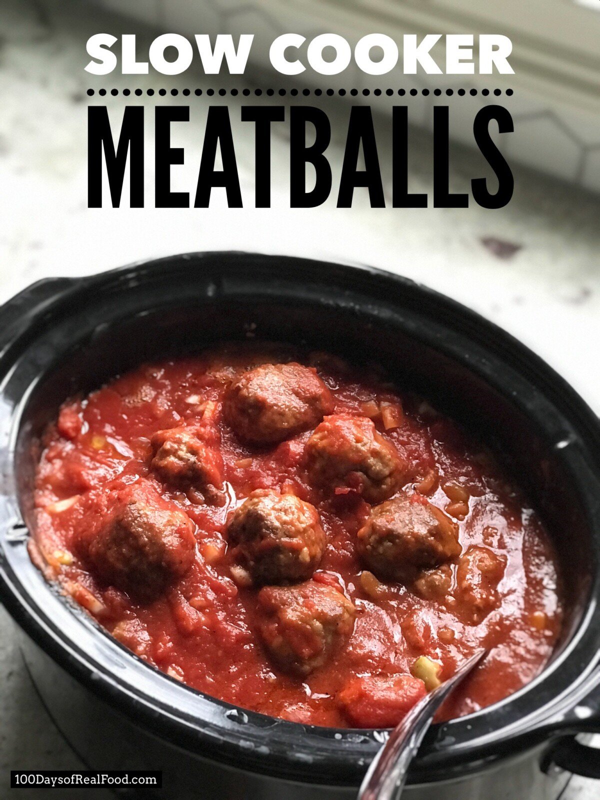 Meatballs in the slow cooker with a tomato sauce.