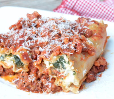 Stuffed Spinach & Sausage Pasta Rolls on 100 Days of Real Food
