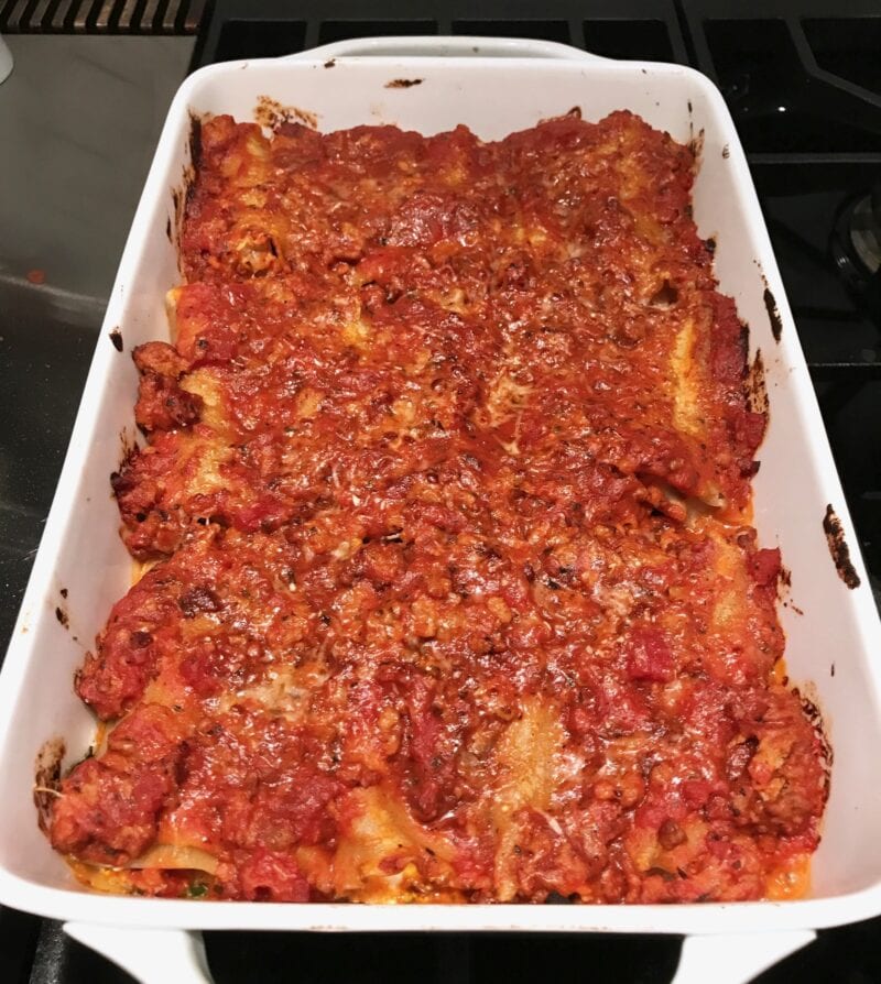 Stuffed Spinach & Sausage Pasta Rolls baked