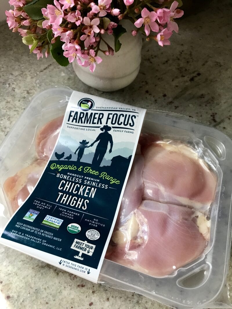 Farmer Focus organic and free-range chicken thighs. 