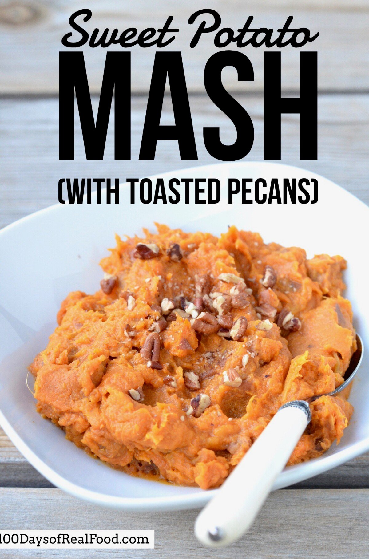 Sweet Potato Mash in a bowl topped with chopped nuts.