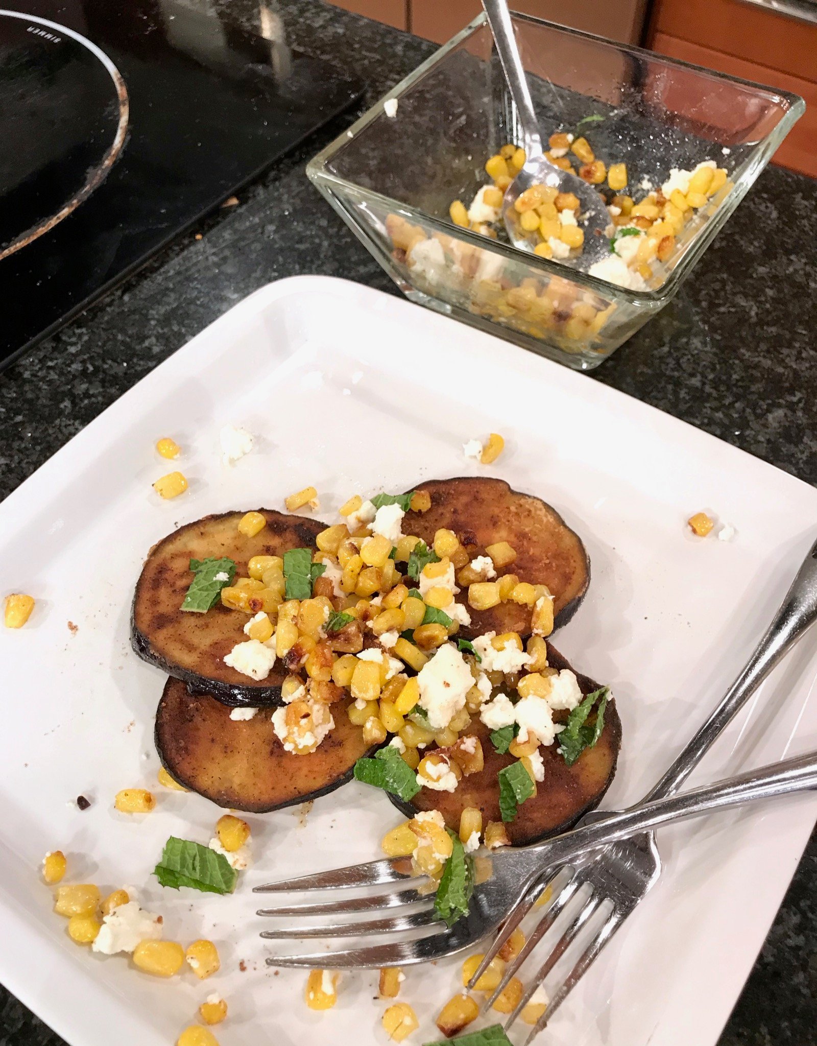 Eggplant with Corn and Feta on 100 Days of Real Food