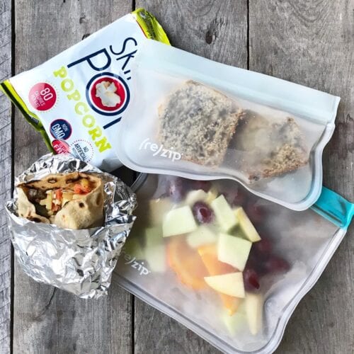 school lunch burrito and banana bread from 100 days of real food