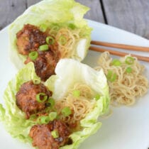 Meatball lettuce wrap recipe with teriyaki glaze