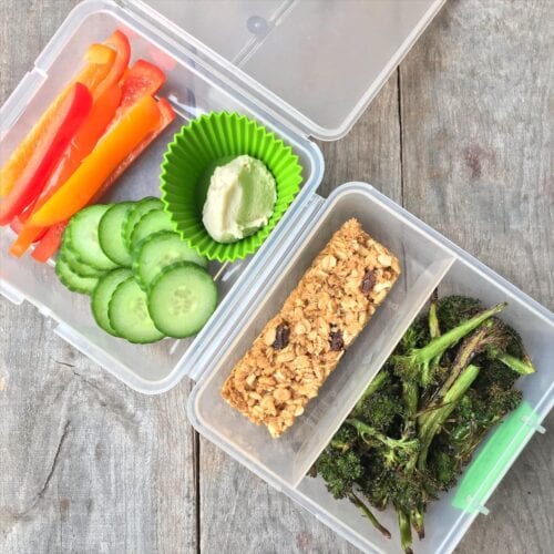 School Lunch cereal bars and broccoli on 100 Days of Real Food