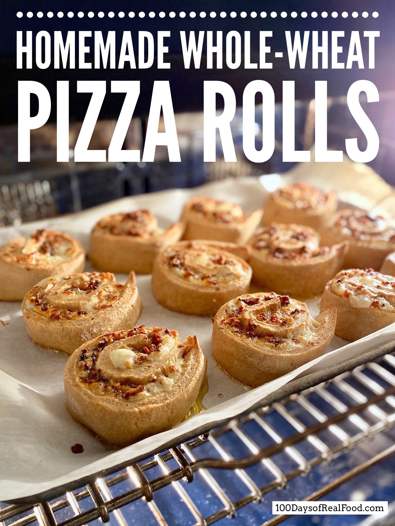Whole-Wheat Pizza Rolls on a baking rack
