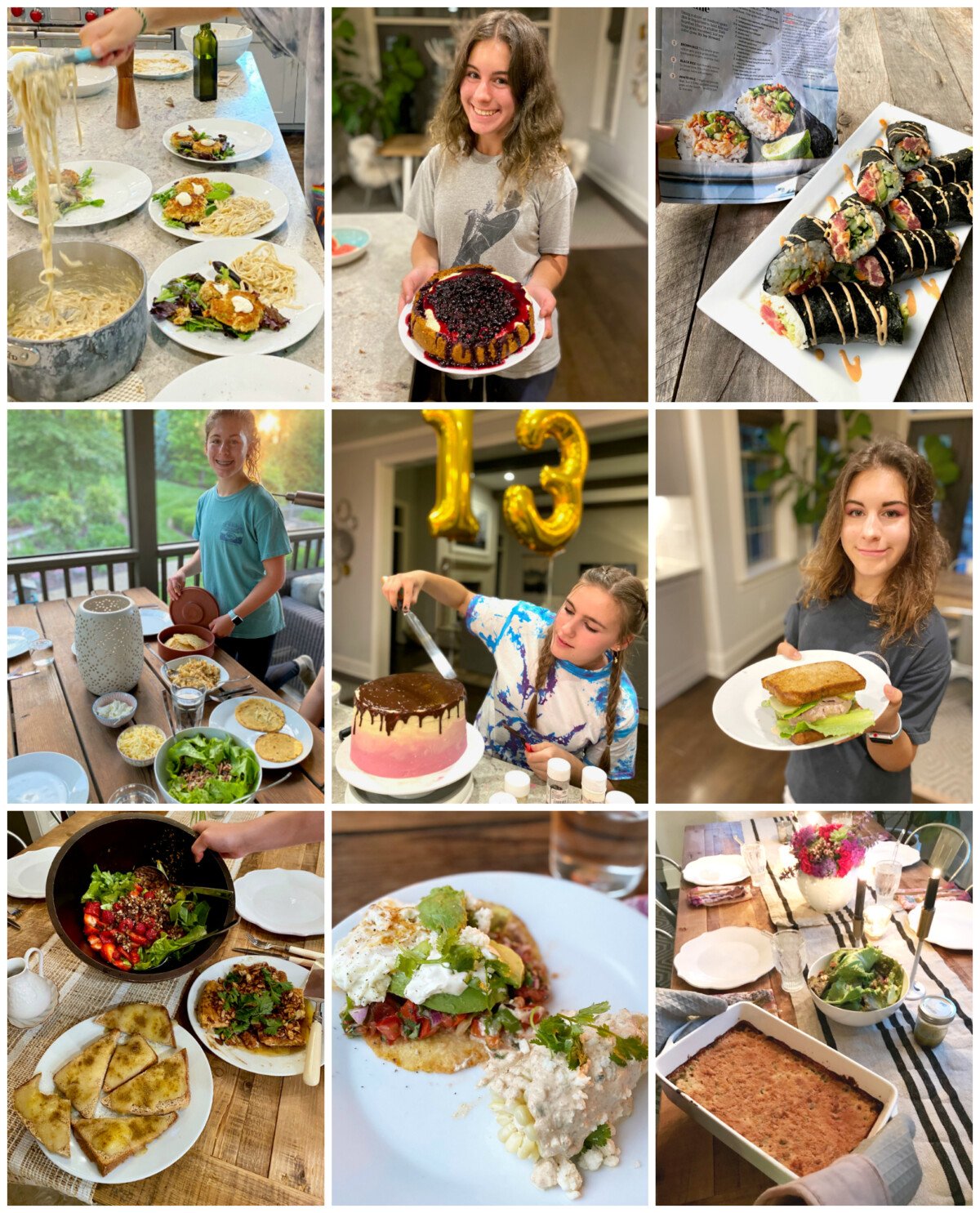 Collage of Dinners two Teens Cooked during the summer.