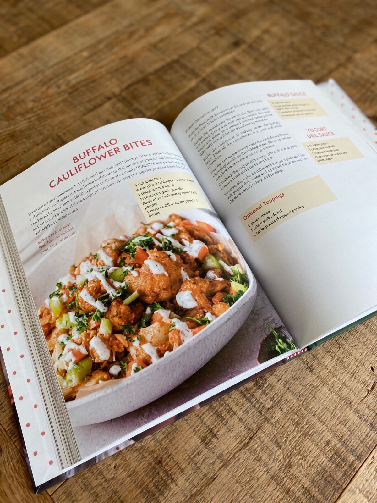 Buffalo Cauliflower Bites recipe opened up in the Food Babe cookbook.