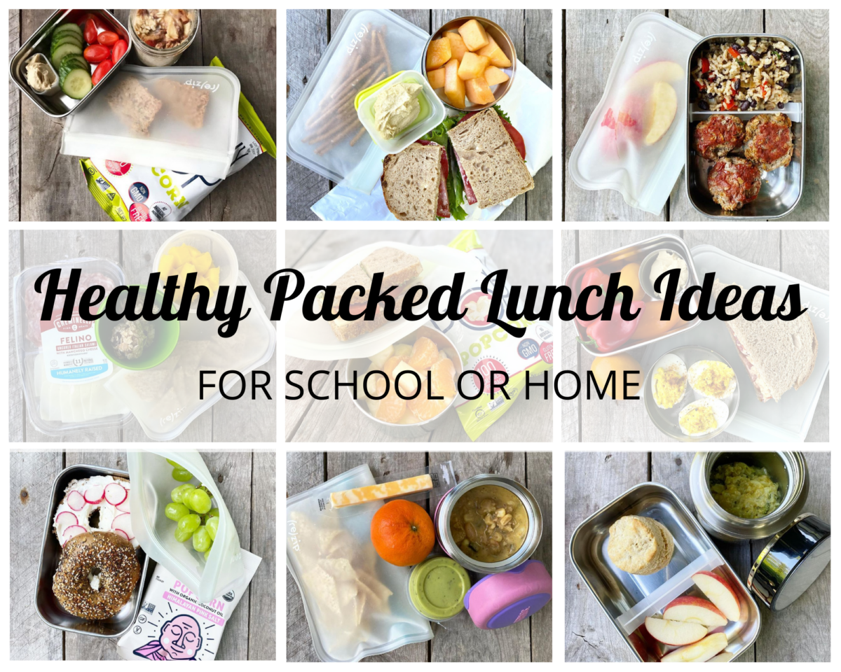 A variety of healthy packed school lunch ideas.