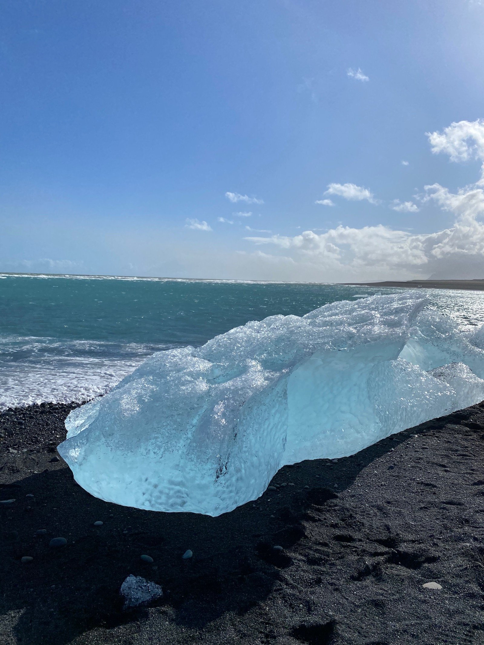 A giant block of ice on Diamond Beach in Iceland.
