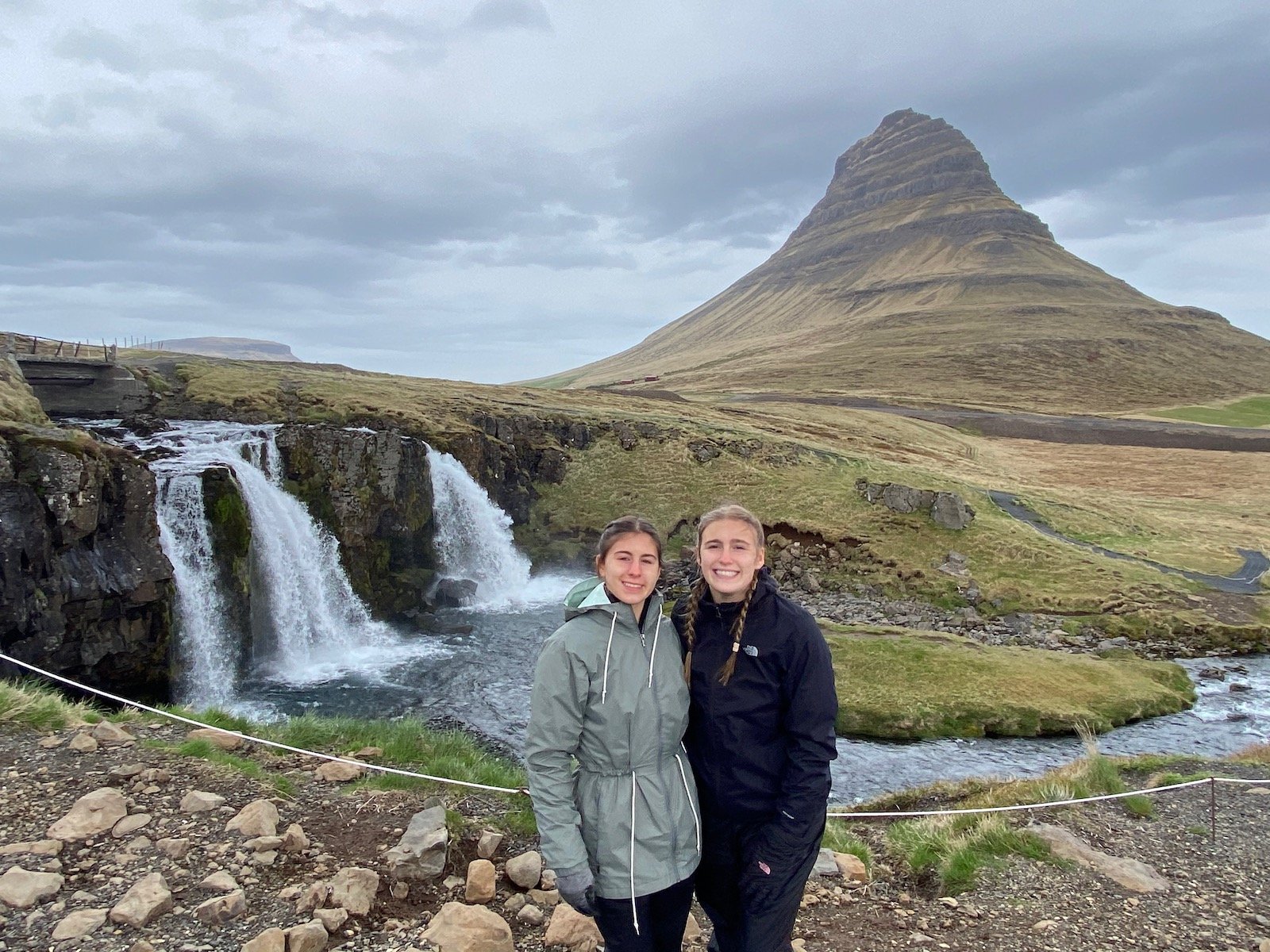 Sisters posing at the Falls by Kirkjufell Mountain (from Game of Thrones) on the Snæfellsnes Peninsula.