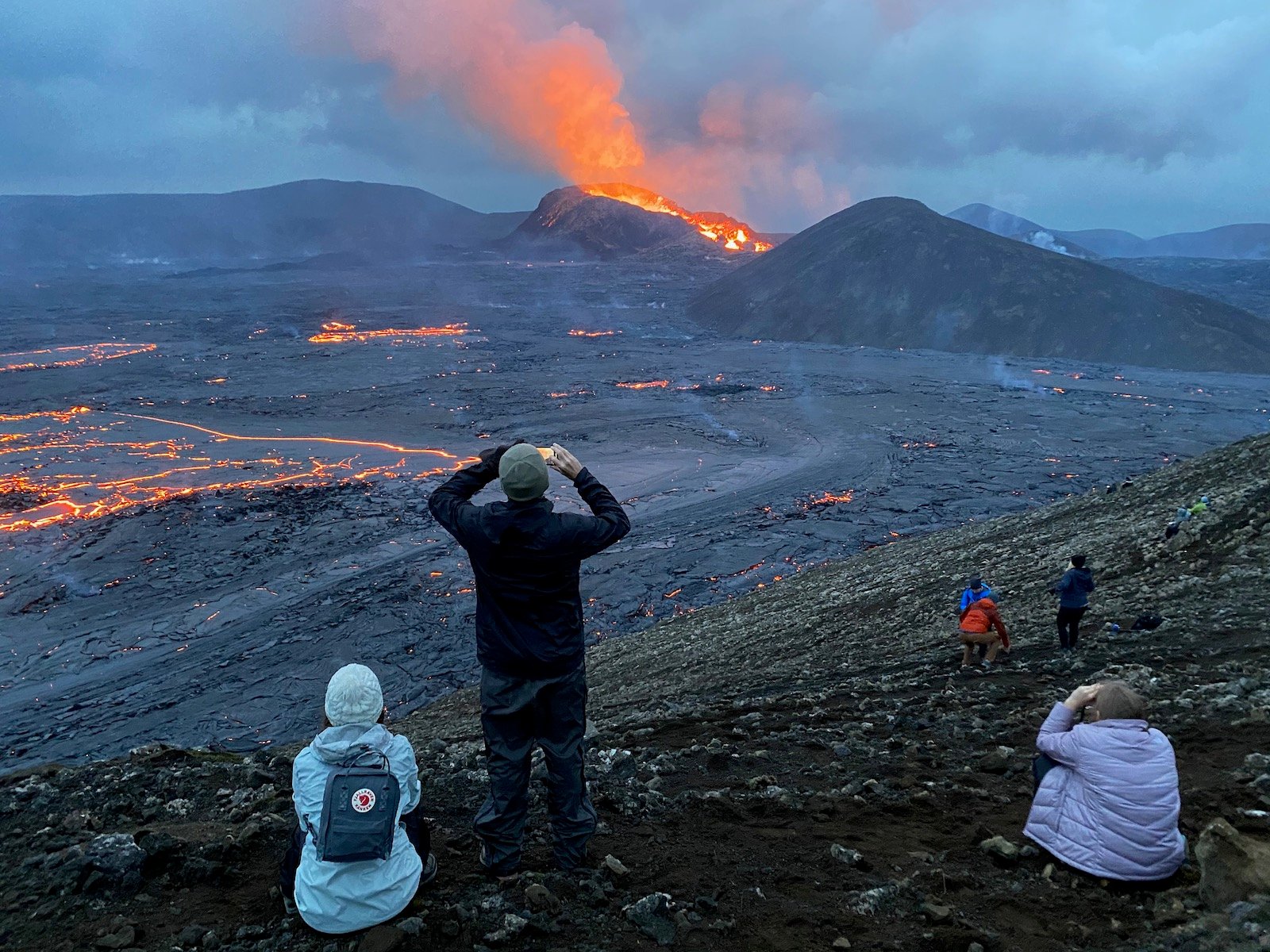 Scenic view of the erupting Fagradalsfjall Volcano. 