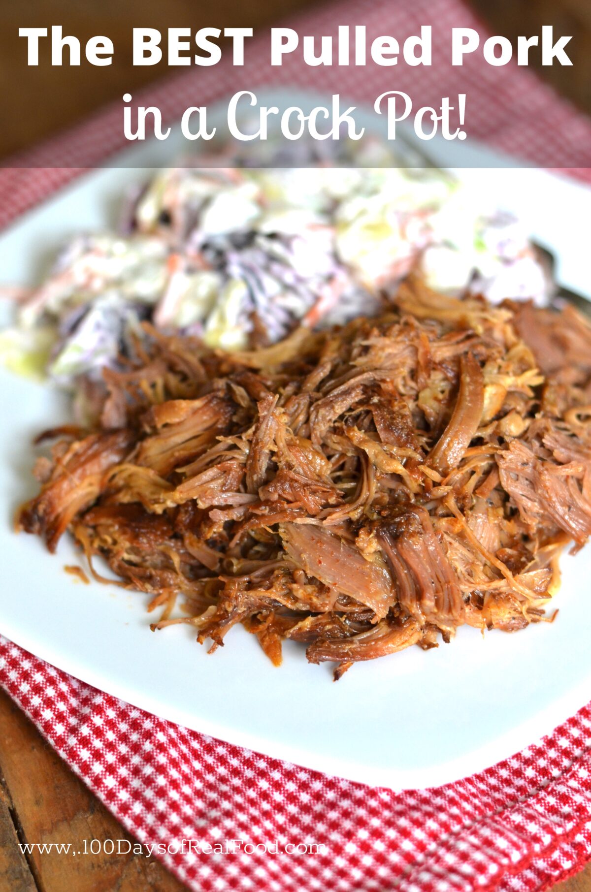 Slow cooked BBQ pulled pork cooked in a Crock Pot