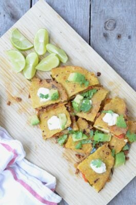 chorizo and poblano quesadillas on a plate