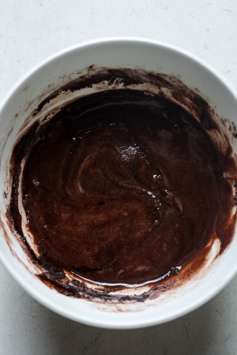 Gooey chocolate cake batter.