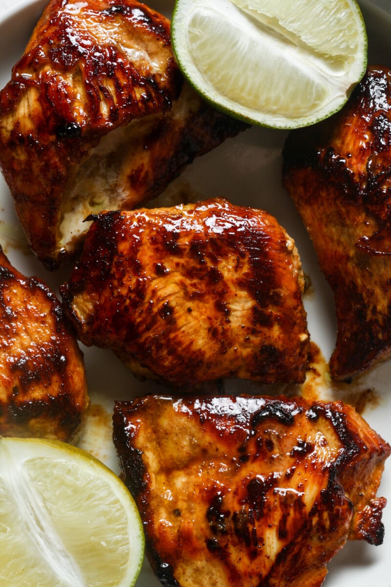 Marinated meat on plate.