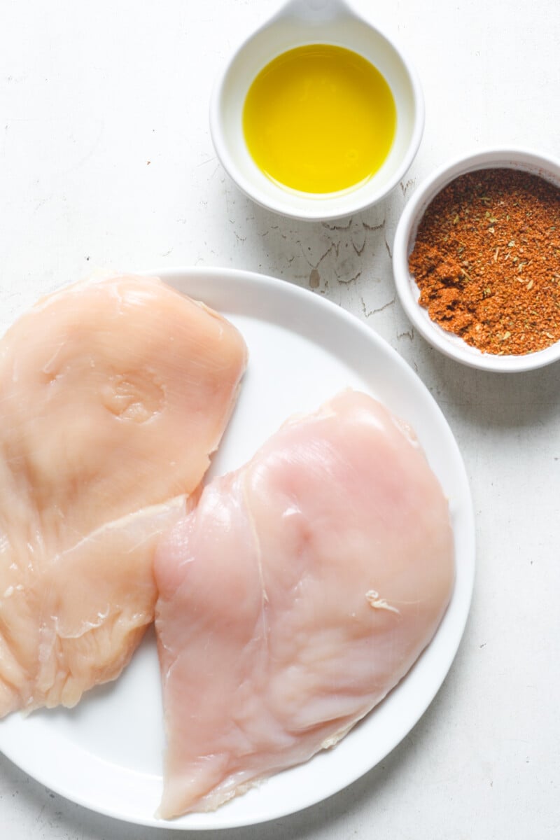 Ingredients for air fryer chicken breasts.