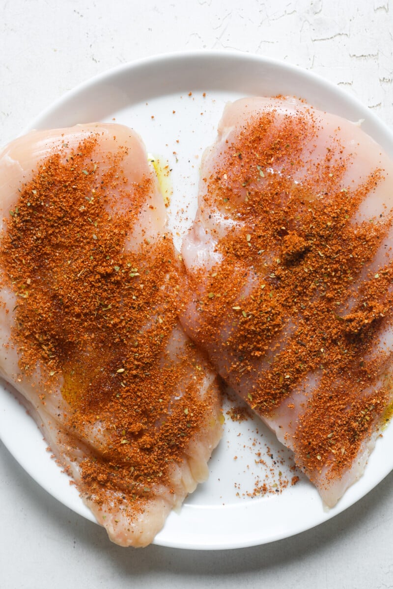 Seasoned chicken breasts.
