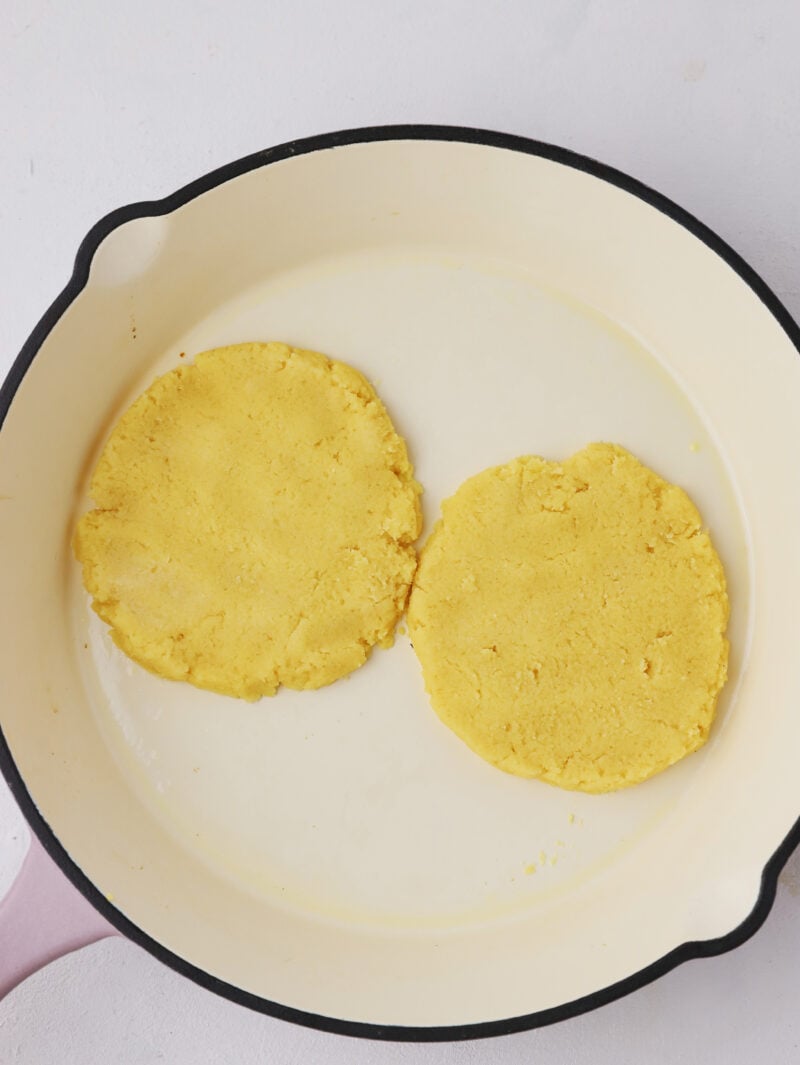 Pan with two pancakes.