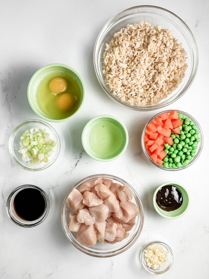 Ingredients for chicken fried rice.