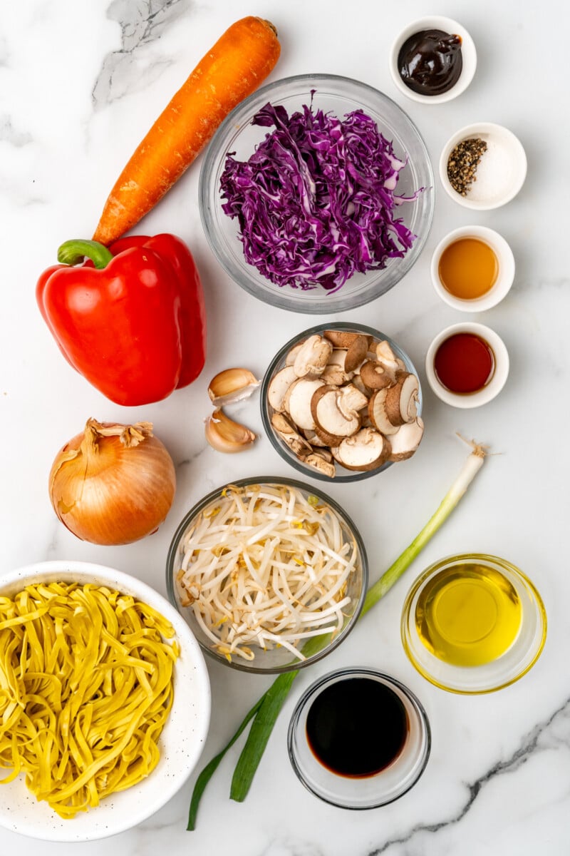 Ingredients for lo mein.