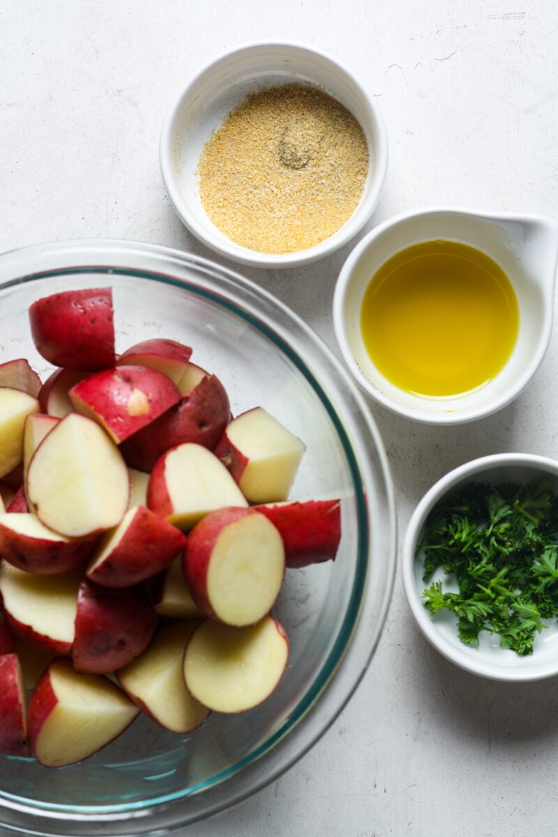 Ingredients for roasted red potatoes.