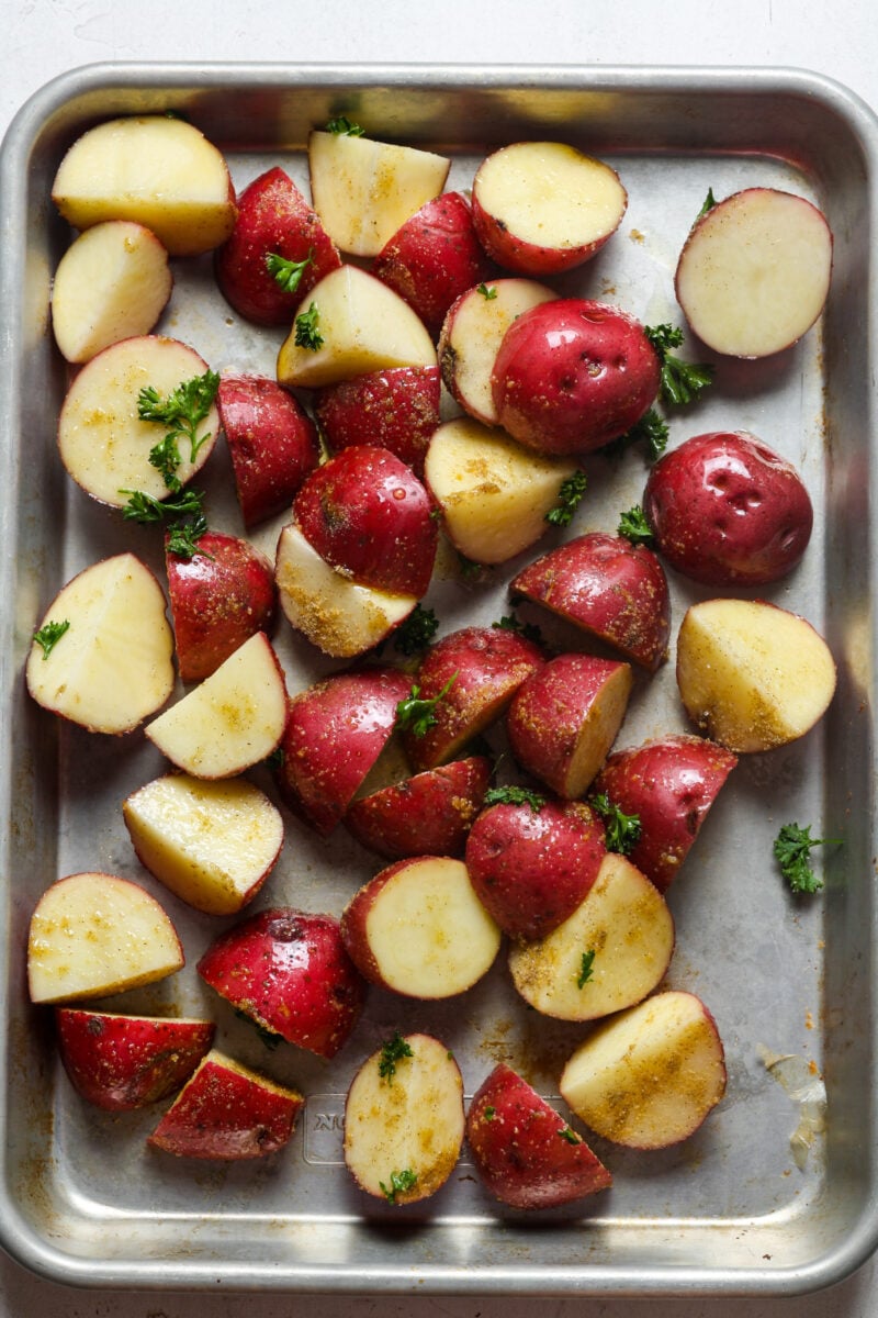 Sliced veggie on pan.