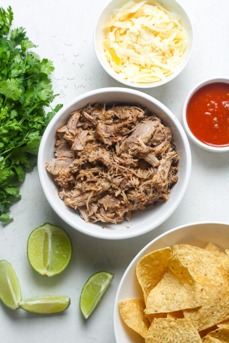 Ingredients for pulled pork nachos.